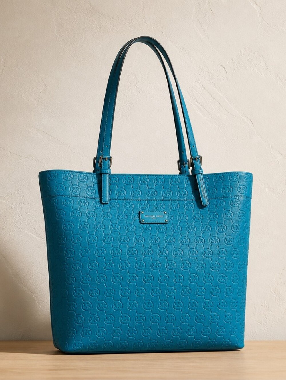 Michael Kors Teal Blue Embossed Logo Tote
